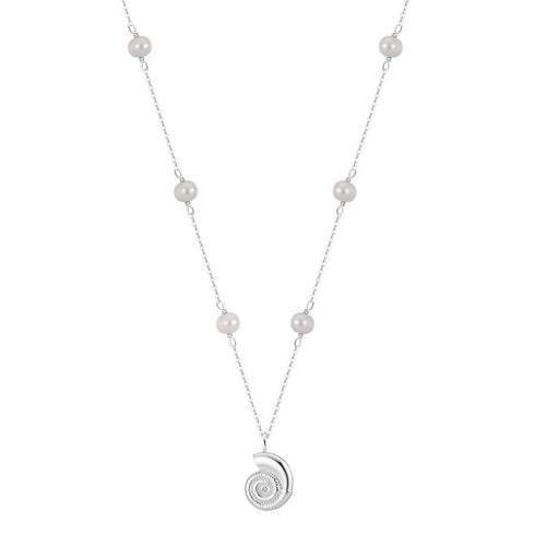 Spiral Conch Shell Drop Pearl Necklace - Perfect for Summer